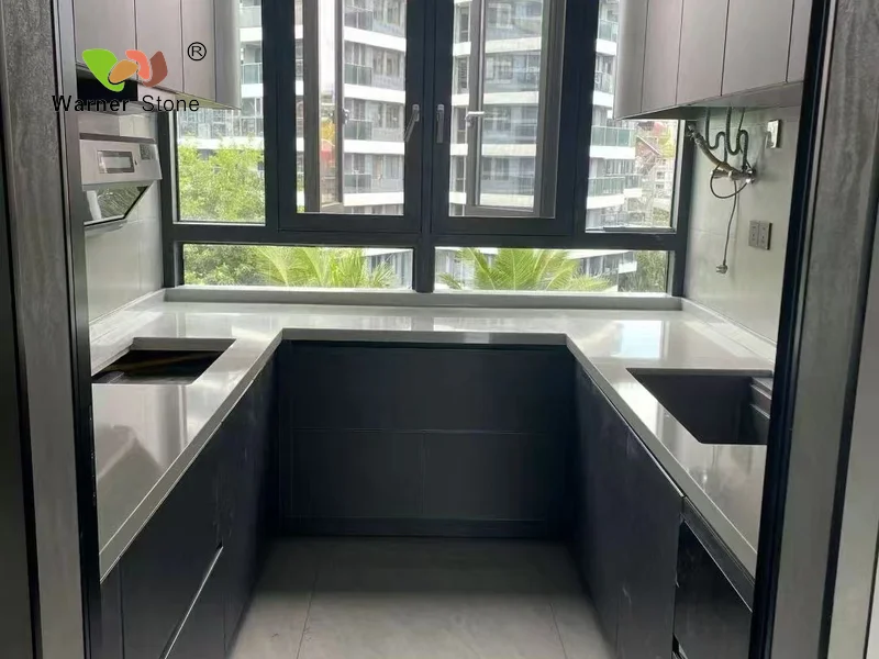 a kitchen with a window and a sink