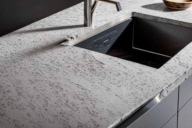 Piano di lavoro in quarzo ecologico con materiali riciclati in una cucina contemporanea