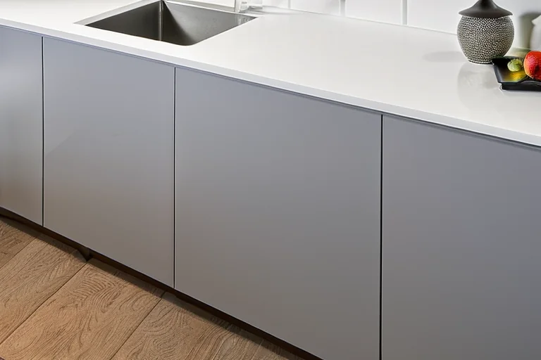 Démonstration d'entretien et de nettoyage d'un plan de travail de cuisine en quartz